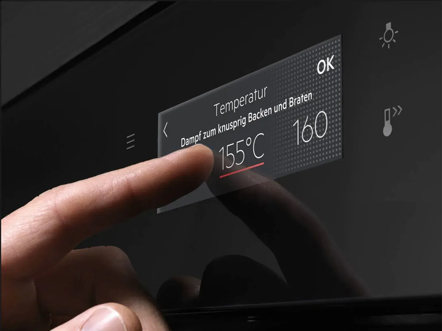 AEG Steamify -Dampfeinstellungen auf einem Touchpad. 